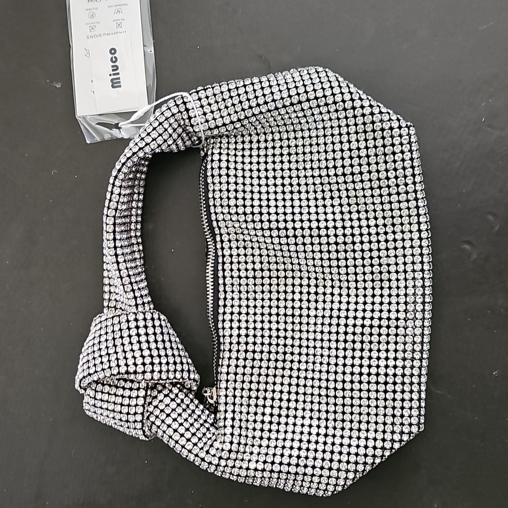 NWT Silver Crystal Embellished Womens Shoulder Bag